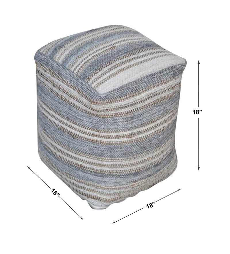 Gray handwoven accent pouf by Uttermost, Mesick collection, showcasing textured fabric and round shape for versatile seating or decor.