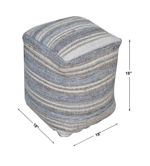 Gray handwoven accent pouf by Uttermost, Mesick collection, showcasing textured fabric and round shape for versatile seating or decor.