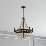 Starry - Chandelier 6 Candle Light Wood Beaded Pendant Light For Dining Room - Black / Clear - R&R Furniture Gallery (Fountain Valley, CA)