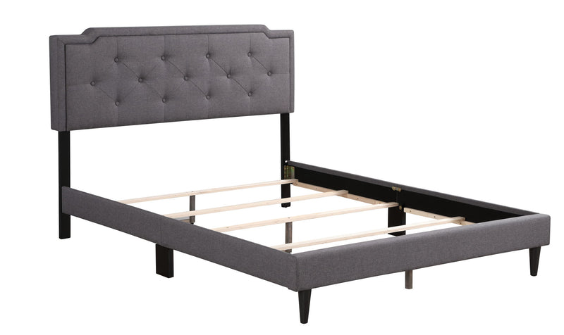 Button tufted upholstered bed in a cozy bedroom setting, showcasing the charm and plush fabric of the Glory Furniture bed.