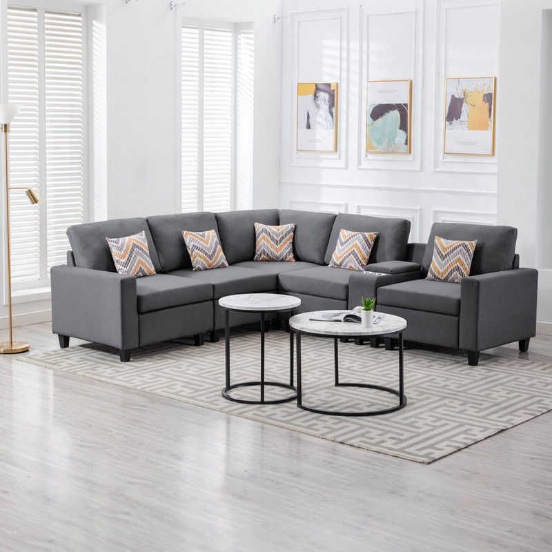 Nolan - Fabric 6 Piece Sectional Sofa With Pillows And Interchangeable Legs - R&R Furniture Gallery (Fountain Valley, CA)