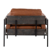 Lumi Source Kari farmhouse accent chair with wooden legs and beige upholstered seat and back in a cozy, rustic style.