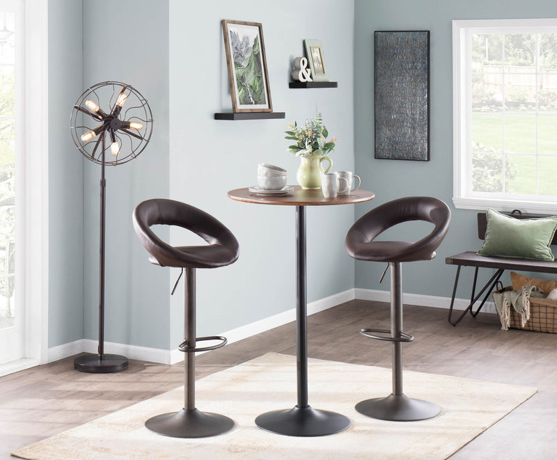 Lumi Source Pebble adjustable height table with mid-century modern design, shown as a dining, counter, or bar table for two.