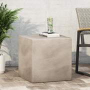 Noble House square lightweight side table suitable for indoor or outdoor use, with a sleek modern design and sturdy frame.