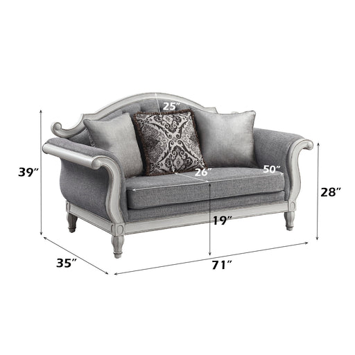 Florian - Loveseat With 3 Pillows - Gray Fabric & Antique White - R&R Furniture Gallery (Fountain Valley, CA)
