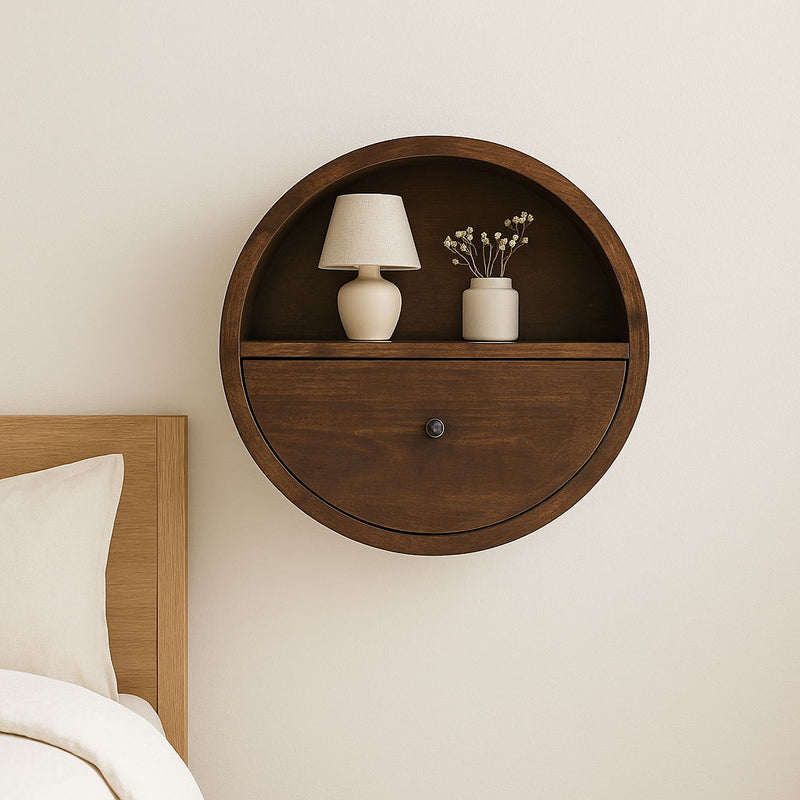Floating Circle Bedside Table - Chestnut - R&R Furniture Gallery (Fountain Valley, CA)