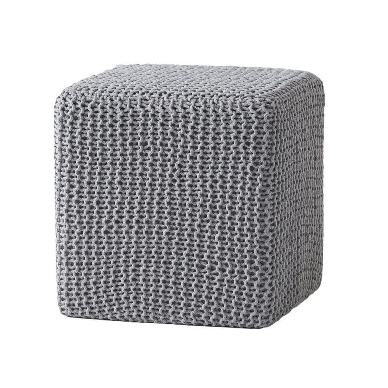 Chabani - Indoor Modern Knitted Fabric Cube Pouf Ottoman - Light Gray - R&R Furniture Gallery (Fountain Valley, CA)