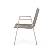 Noble House outdoor modern aluminum dining chair set with rope sea design, includes two stylish weather-resistant chairs for patio use.