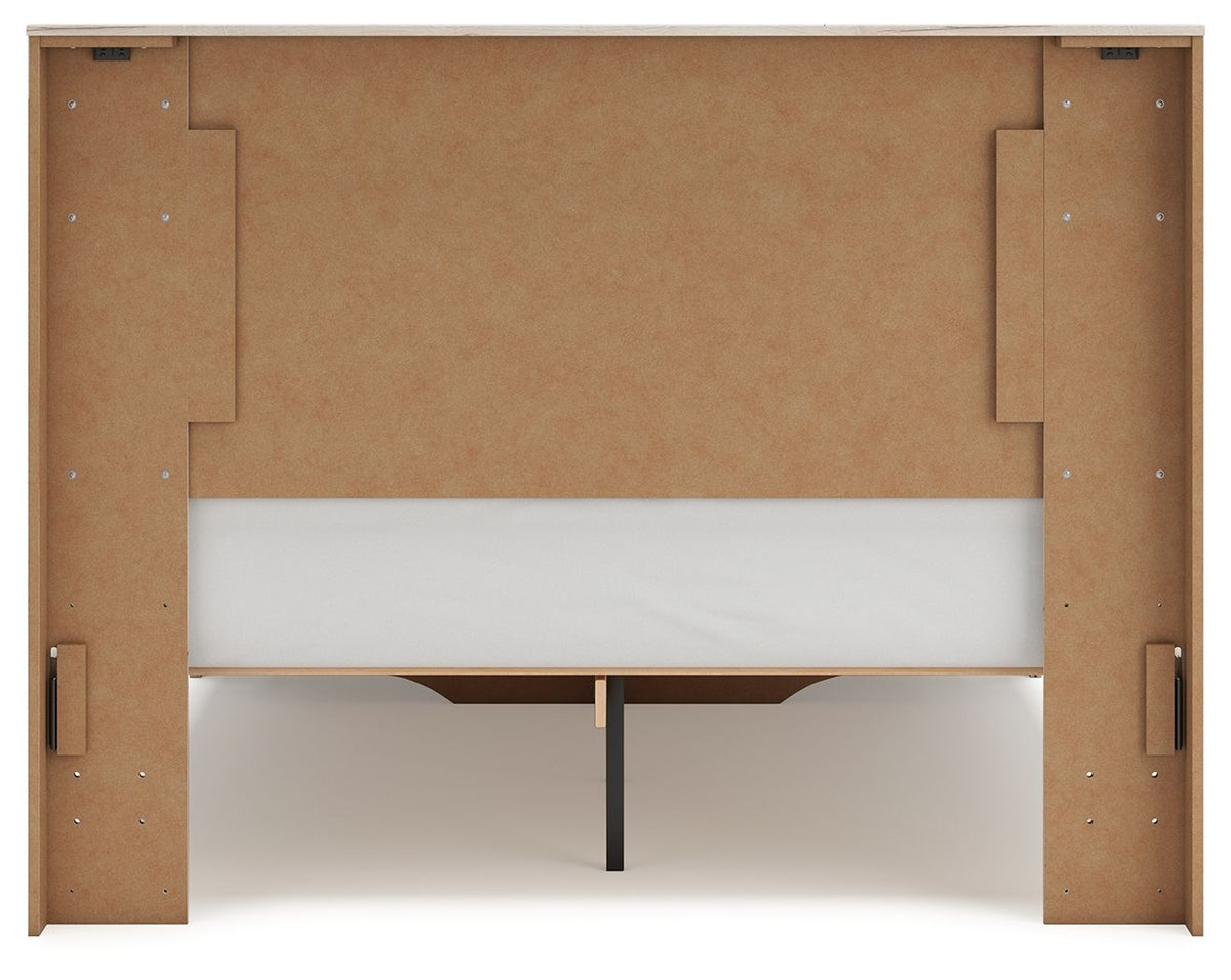 Signature Design by Ashley Lawroy panel storage bed with built-in drawers and storage compartments in a modern bedroom setting.