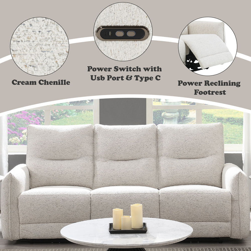 Lalisa - Power Motion Sofa With USB Port - Cream Chenille - R&R Furniture Gallery (Fountain Valley, CA)