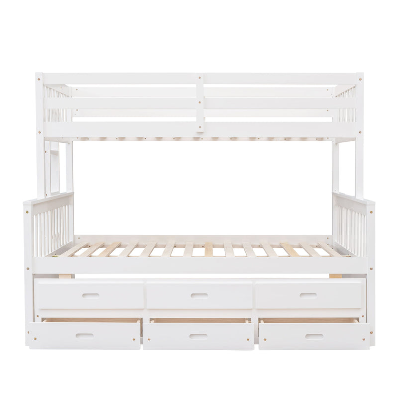 DreamHaus bunk bed with twin size trundle and storage drawers, featuring a sturdy wooden frame and space-saving design.