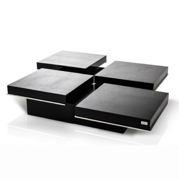 Horizon - Modern Black Crocodile Coffee Table w/ Pull Out Squares — view 2