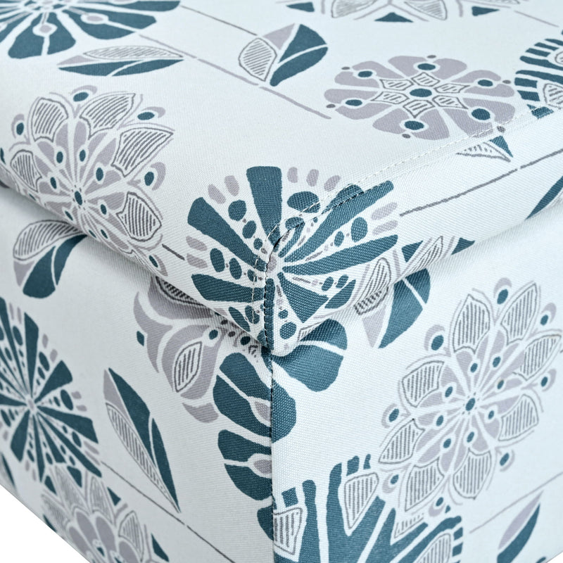 Luxury Storage Ottoman With Floral Patterned Fabric, Soft-Close Hinges, Multi Functional - R&R Furniture Gallery (Fountain Valley, CA)