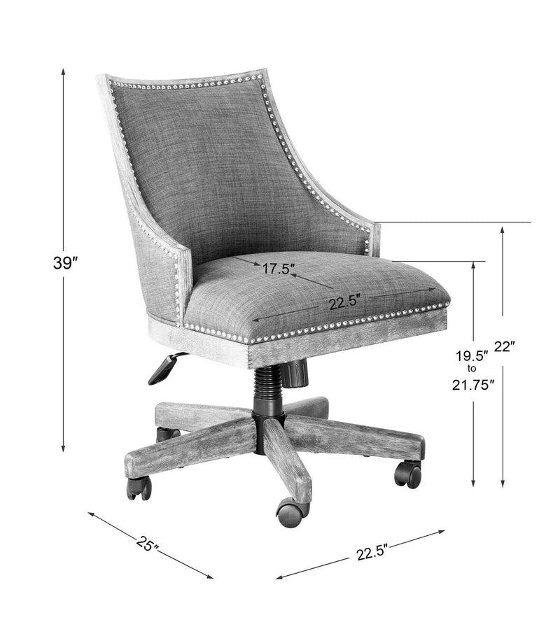 Uttermost Aidrian desk chair in charcoal with a modern design, featuring a cushioned seat and sleek metal legs.