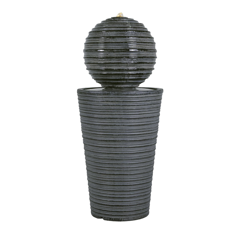 31.5" Tall Striped Column Fountain With LED Light Design For Outdoor Spaces - Gray - R&R Furniture Gallery (Fountain Valley, CA)