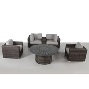 Patio Seating Group For 4 With Cushions And Fire Pit Table - Brown - R&R Furniture Gallery (Fountain Valley, CA)
