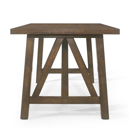 Noble House farmhouse style dining table with wood-like top, sturdy wooden legs, and spacious surface for family meals.