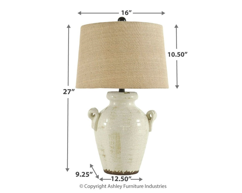 Emelda - Ceramic Table Lamp  - Cream - R&R Furniture Gallery (Fountain Valley, CA)