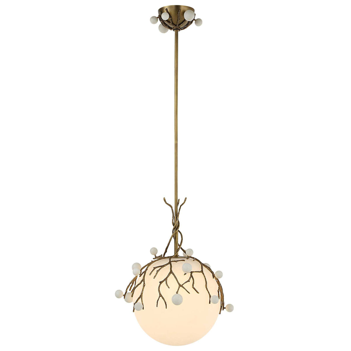 Budding Branches - Pendant - Light Antique Brass / White