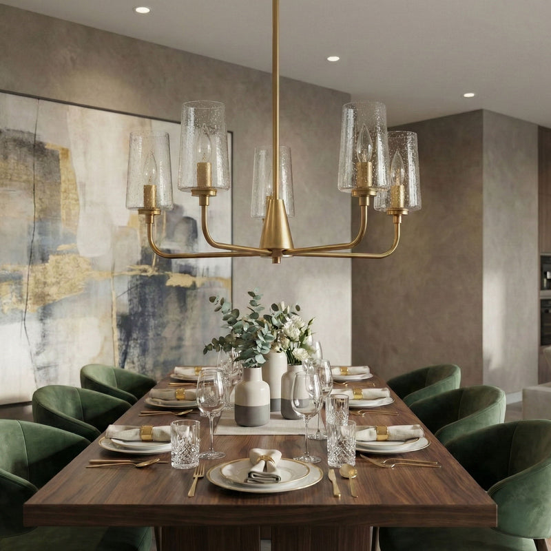 Dazzle - 5 Lights Chandelier With Clear Seeded Satin - Antique Brass / Clear / Gold - R&R Furniture Gallery (Fountain Valley, CA)