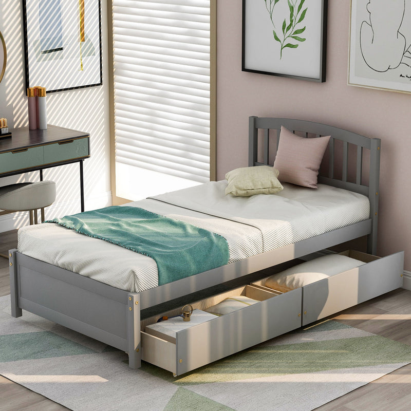 Platform Storage Bed Wood Bed Frame With Two Drawers And Headboard - R&R Furniture Gallery (Fountain Valley, CA)