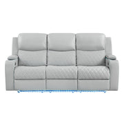 Elonzo - Power Motion Sofa With LED, Power Headrest & Speaker - Light Gray - R&R Furniture Gallery (Fountain Valley, CA)