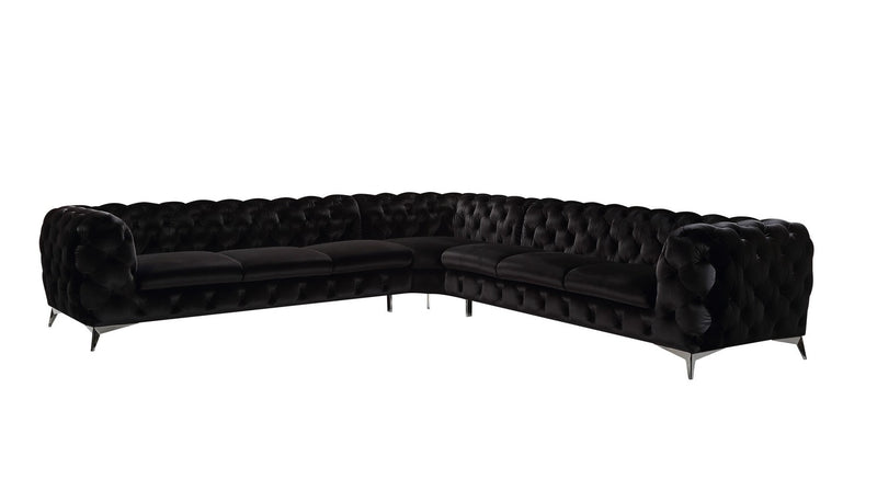 Delilah - Glam Black Fabric Sectional Sofa — view 3