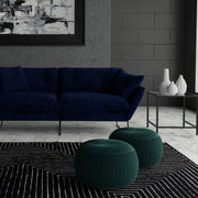 Handcrafted round accent pouf from Simpli-Home's Grafton collection, featuring a woven fabric cover and plush seating surface.