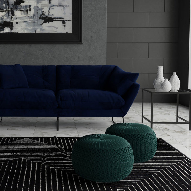 Handcrafted round accent pouf from Simpli-Home's Grafton collection, featuring a woven fabric cover and plush seating surface.