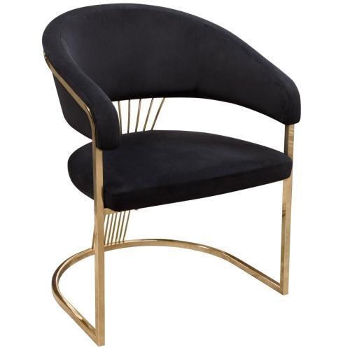 Solstice Dining Chair in Black Velvet w/ Polished Gold Metal Frame