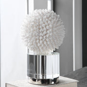 White Cascara sculpture by Uttermost, modern abstract sculpture with smooth curves and textured surface, displayed on a neutral background.