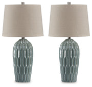 Hadbury - Ceramic Table Lamp (Set of 2) - Pale Blue / Teal - R&R Furniture Gallery (Fountain Valley, CA)