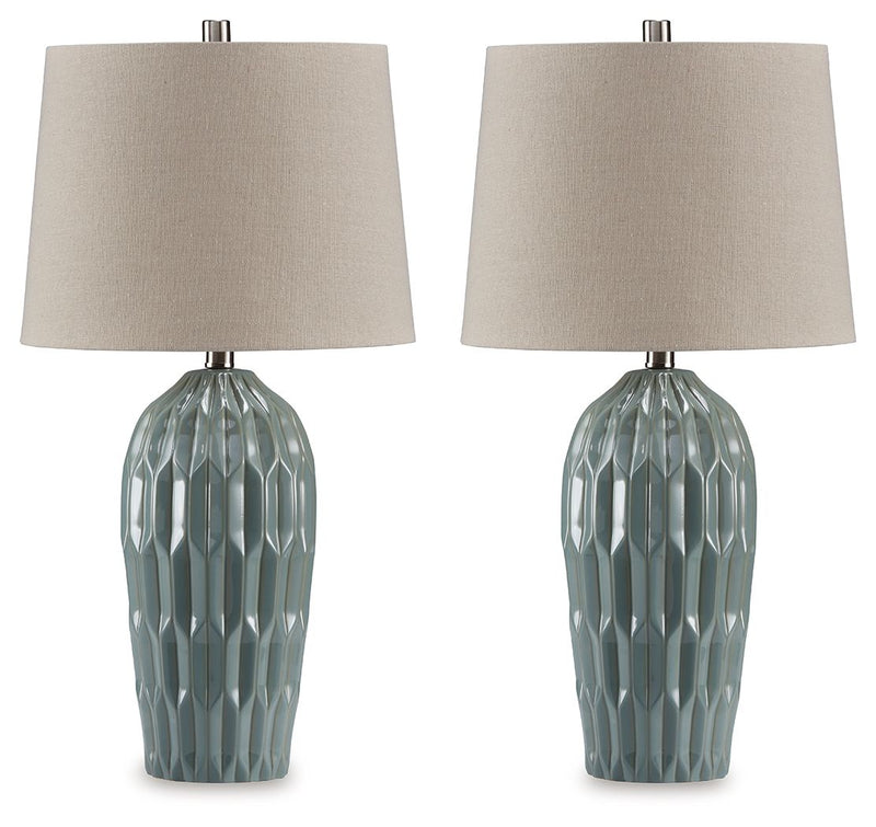 Hadbury - Ceramic Table Lamp (Set of 2) - Pale Blue / Teal - R&R Furniture Gallery (Fountain Valley, CA)