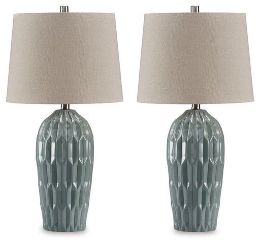 Hadbury - Ceramic Table Lamp (Set of 2) - Pale Blue / Teal - R&R Furniture Gallery (Fountain Valley, CA)