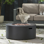 Round Noble House iron fire pit with a 40,000 Btu flame, sturdy metal design, suitable for outdoor heating and gatherings.