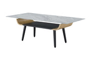 Landon - Coffee Table With Glass Marble Texture Top And Bent Wood Design - R&R Furniture Gallery (Fountain Valley, CA)