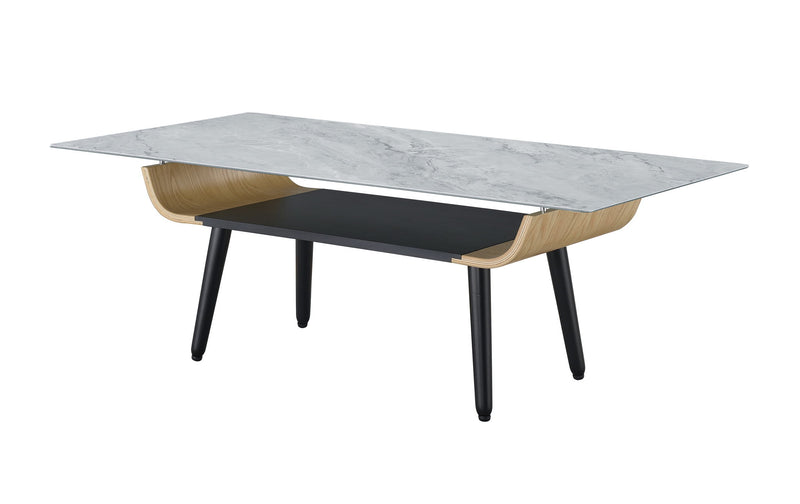 Landon - Coffee Table With Glass Marble Texture Top And Bent Wood Design - R&R Furniture Gallery (Fountain Valley, CA)