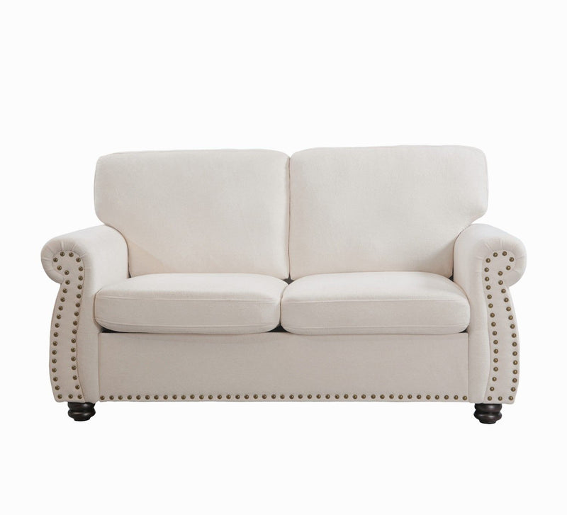 Soft Loveseat, Upholstered 2 Seater Couch, Loose Back Cushions And Turned Legs - R&R Furniture Gallery (Fountain Valley, CA)