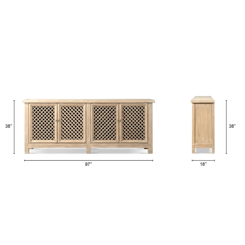 Jennifer Taylor Home Arden 4-door sideboard in natural wood finish with sleek design and ample storage space.