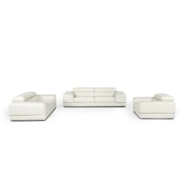 Chrysanthemum Modern White Genuine Leather Sofa Set