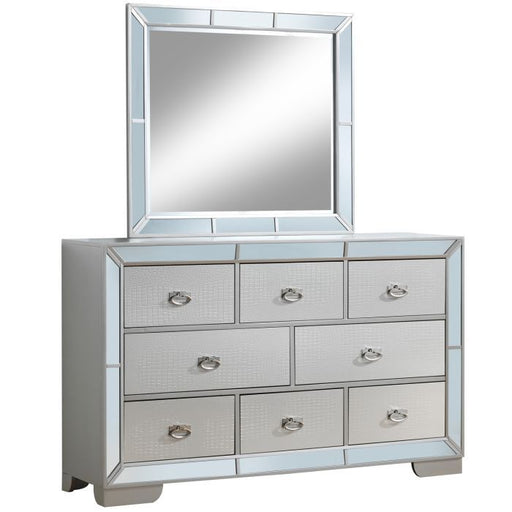 Contemporary storage dresser by Glory Furniture with sleek wood finish and multiple drawers for organized bedroom storage.