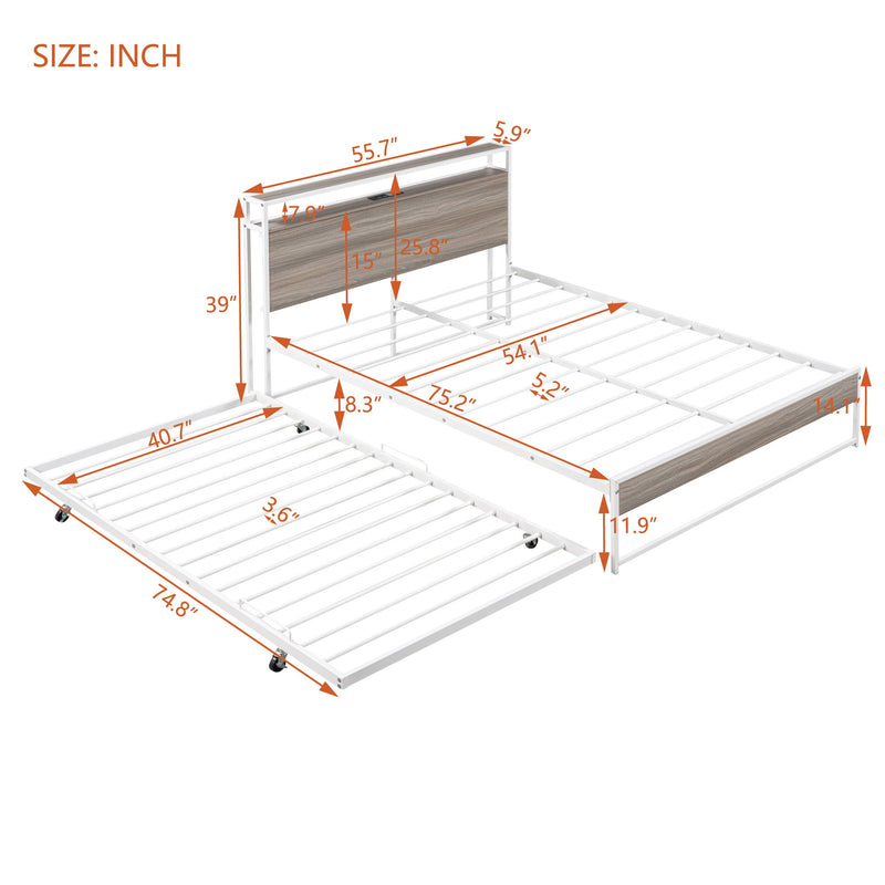 Platform Bed Frame With Trundle, USB Ports And Slat Support, No Box Spring Needed - R&R Furniture Gallery (Fountain Valley, CA)
