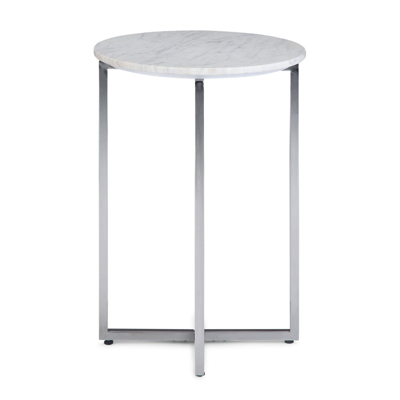 Marsden - Side Table With Polished Base - White / Silver - R&R Furniture Gallery (Fountain Valley, CA)