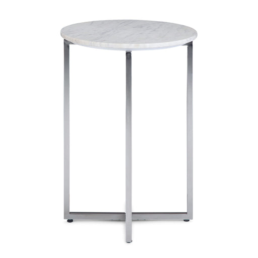 Marsden - Side Table With Polished Base - White / Silver - R&R Furniture Gallery (Fountain Valley, CA)