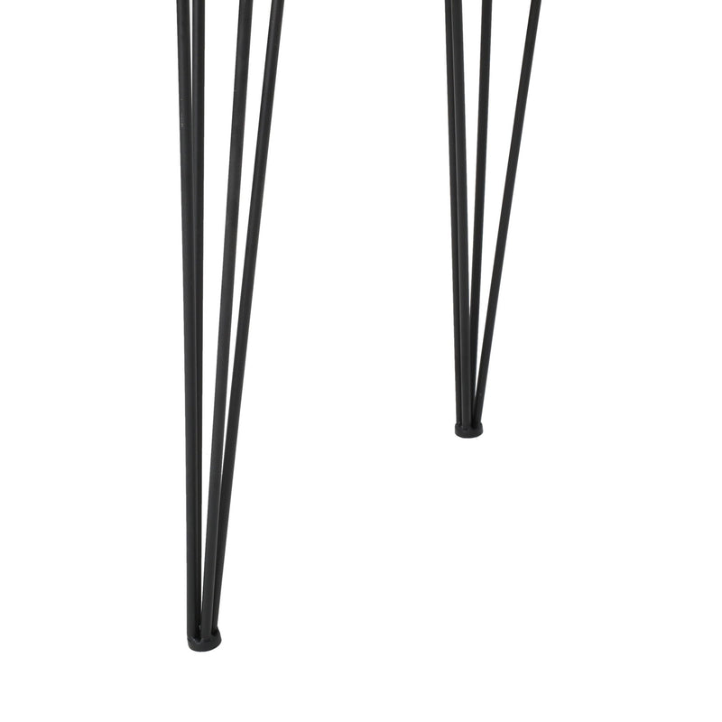 Modern industrial faux live edge dining table with natural wood finish and hairpin metal legs by Noble House.