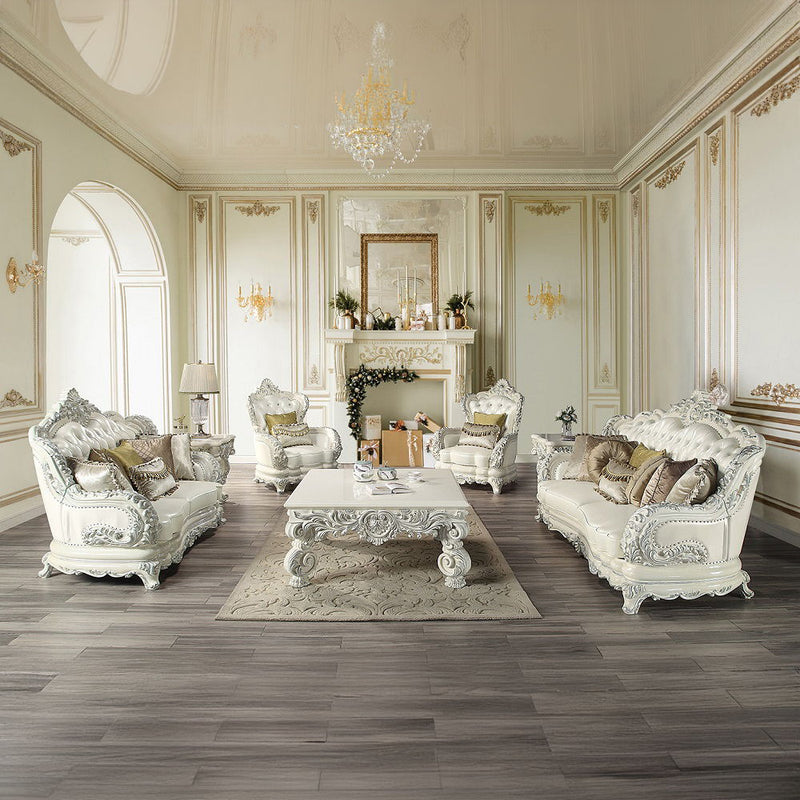 Adara - Sofa With 7 Pillows - Pearl White Synthetic Leather & Antique White - R&R Furniture Gallery (Fountain Valley, CA)