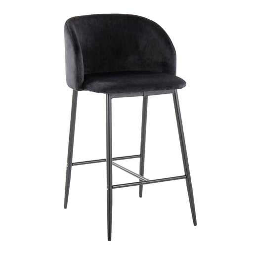 Set of two Lumi Source Fran contemporary fixed height counter stools with sleek wood seats and metal legs, ideal for modern kitchens.