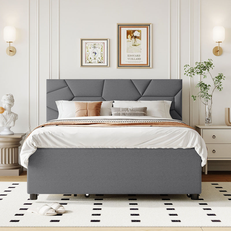 Upholstered Platform Bed With Brick Pattern Headboard And Twin Long Size Trundle - R&R Furniture Gallery (Fountain Valley, CA)