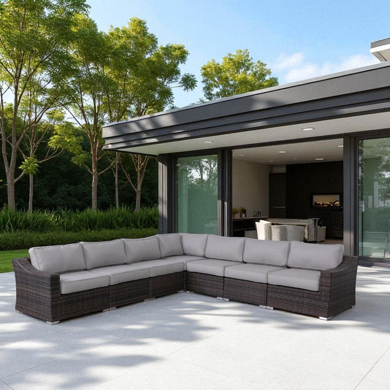 Contemporary Outdoor Rattan Wicker Sectional Seating Group With Cushions - R&R Furniture Gallery (Fountain Valley, CA)
