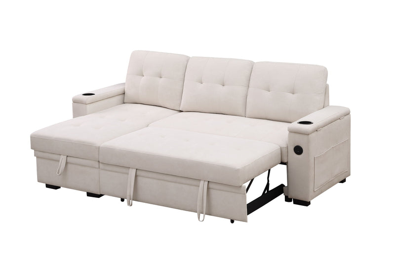 Ashlyn II - 84"W Woven Fabric Reversible Sleeper Sectional Sofa with Storage Chaise - R&R Furniture Gallery (Fountain Valley, CA)